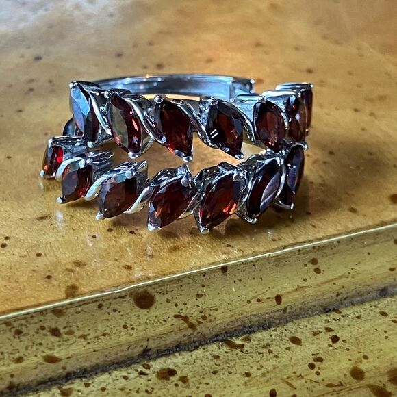Natural Red Garnet Sterling Silver Hoop Earrings - Picture 6 of 9